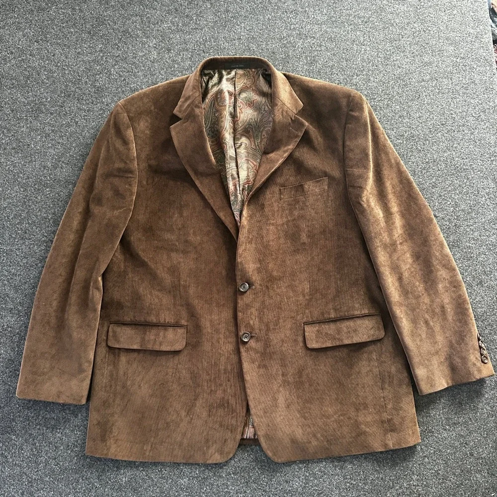Lauren Ralph Lauren Mens Brown Corduroy Blazer Paisley Lining Sport Coat 48R
